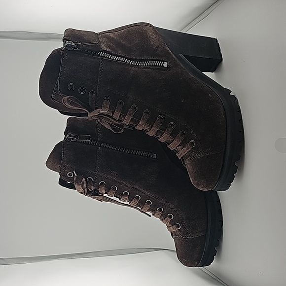 Prada Brown Suede Combat Ankle Boots Size 6.5 - Picture 11 of 13